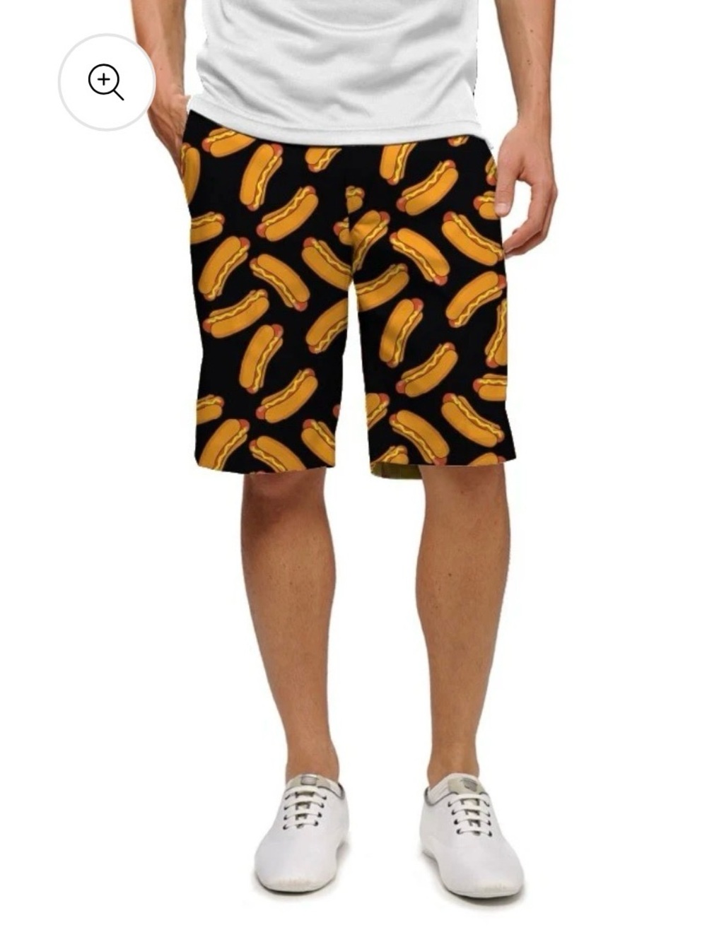 Men's Black Hot Dog Print Athletic Shorts